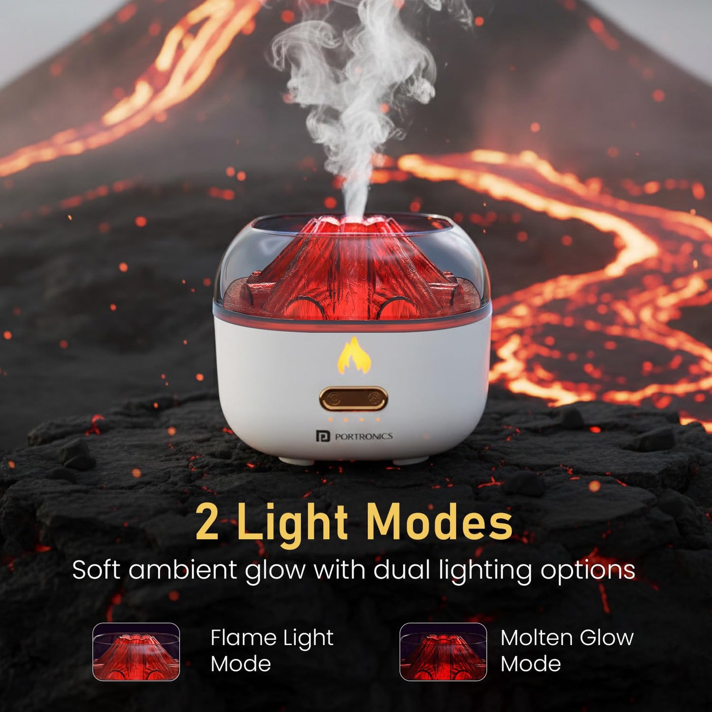 Portronics Magma Pro, Mini Aromatherapy Humidifier with Dual Light Modes, Essential Oil Diffuser, 200ml Capacity, Type-C Powered, Ultra Quiet Operation, Four Auto Timers, Cool Mist for Home & Office