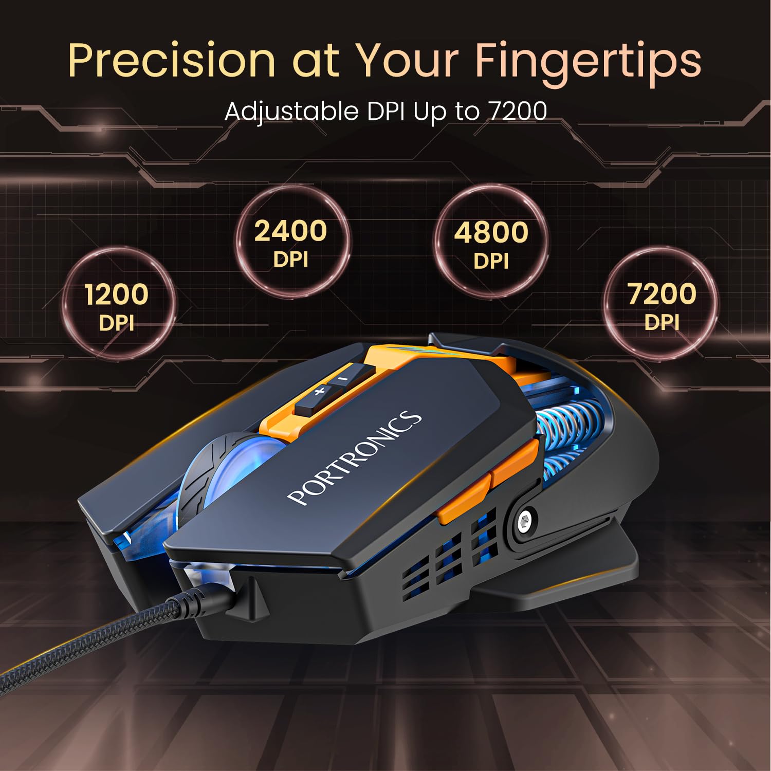 Portronics Vader 2.0 Wired Gaming Mouse 7200 DPI Optical Sensor 1000Hz Polling Rate (Black) Halfpe Deals