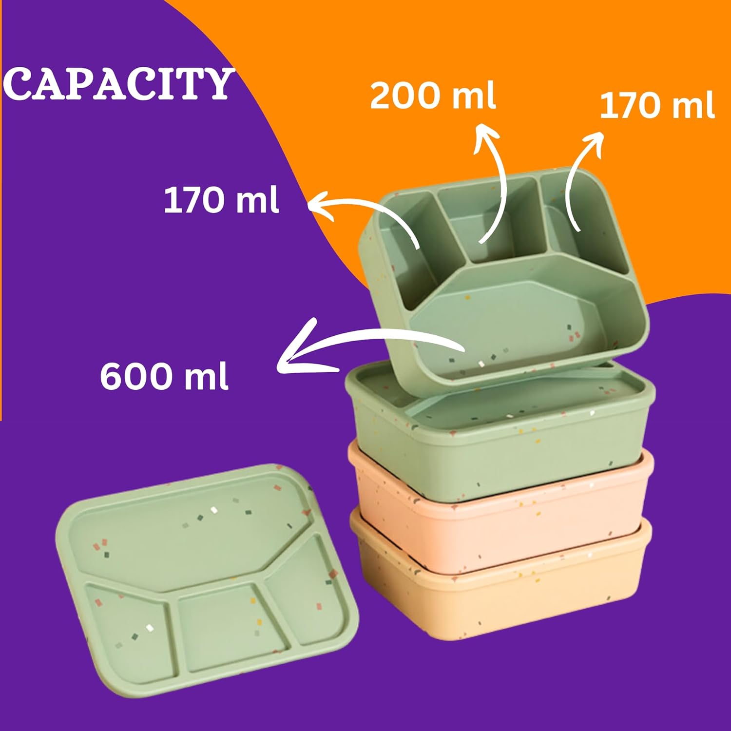 Essential+ Lunch Box Tiffin – 4-Compartment, Leak Proof Bento Snack Lunchbox