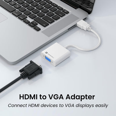 Portronics DigiBridge HDMI to VGA Connector with 1080p Full HD @ 60 Hz Max Resolution, 16 cm Long Cable, Durable Build Material, Compatible with Laptop & Desktop (White)