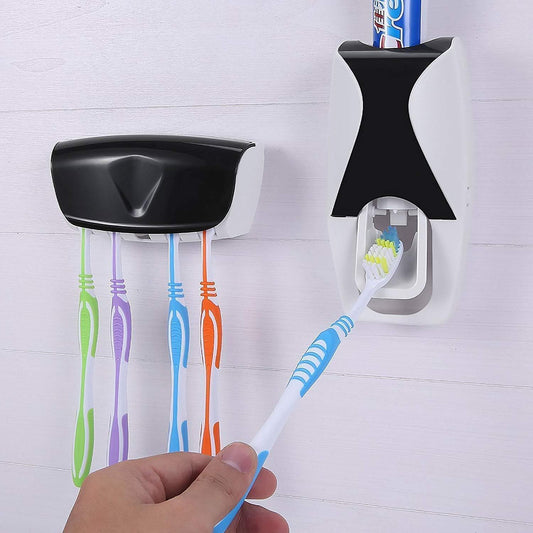 Automatic Toothpaste Dispenser, Press to Paste Toothpaste Squeezer and 5 Toothbrush Holder - HalfPe
