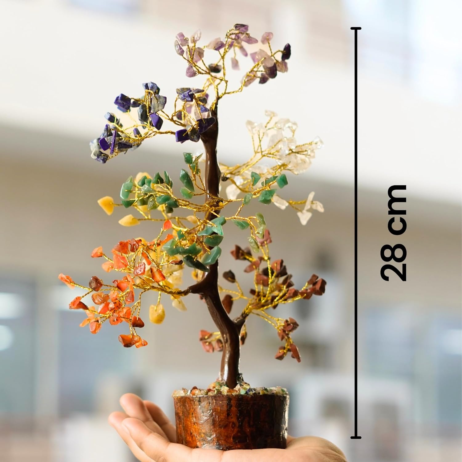 Natural (300 beads) 7 Chakra Tree of Life Crystal Tree for Positive Energy & Healing – Feng Shui Home & Office Decor | Meditation & Reiki Crystal | Housewarming & Birthday Gift