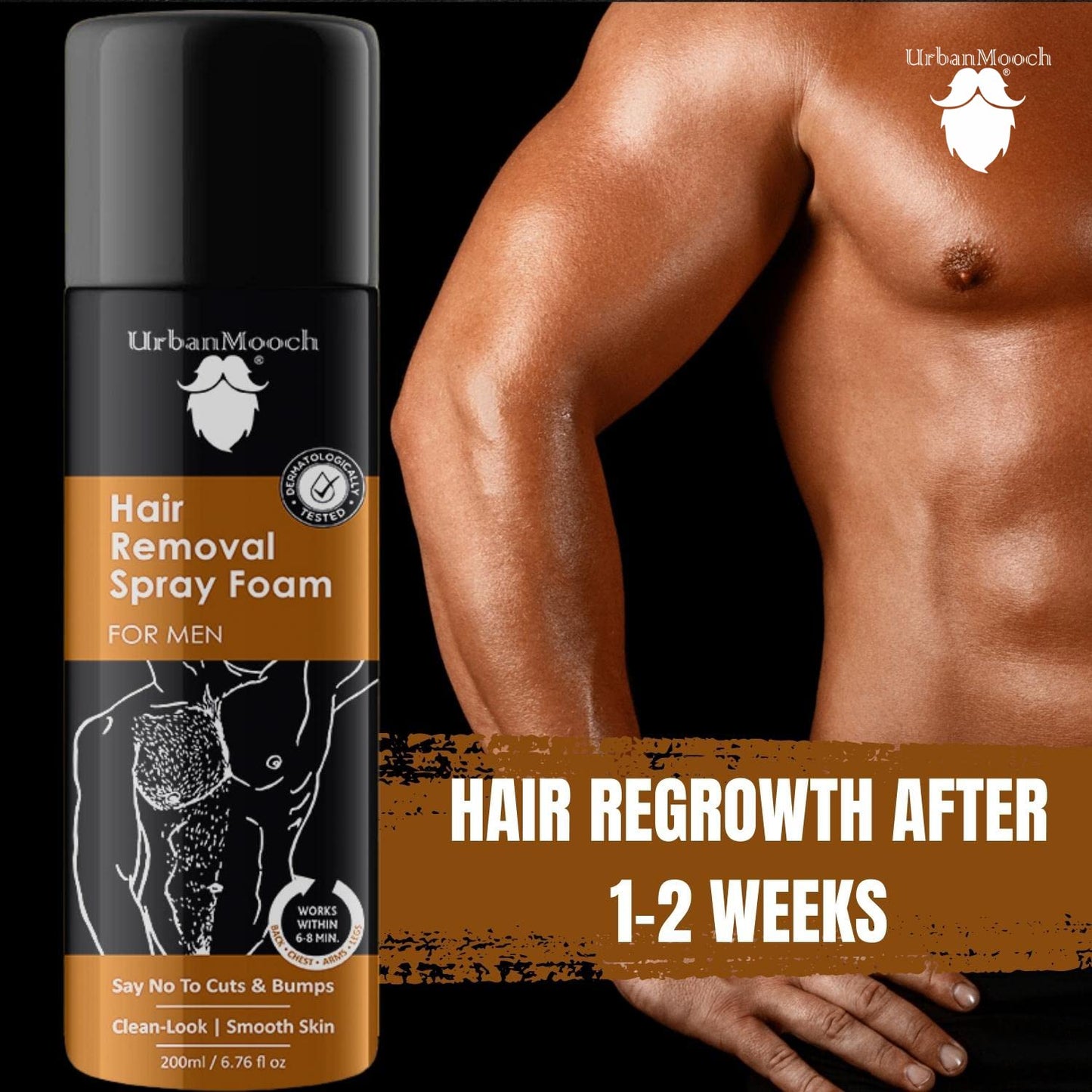 UrbanMooch Hair Removal Spray Foam for Men | Painless Hair Removal Cream Spray For Chest, Arms, Legs & Under Arms | Wipe Off Hair Removal Cream Spray For Men Pack of 2(Each 200 ml) Lohiya Retails
