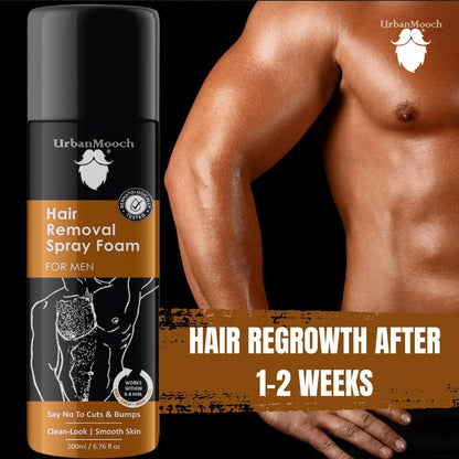UrbanMooch Hair Removal Spray Foam for Men | Painless Hair Removal Cream Spray For Chest, Arms, Legs & Under Arms | Wipe Off Hair Removal Cream Spray For Men Pack of 2(Each 200 ml) Lohiya Retails