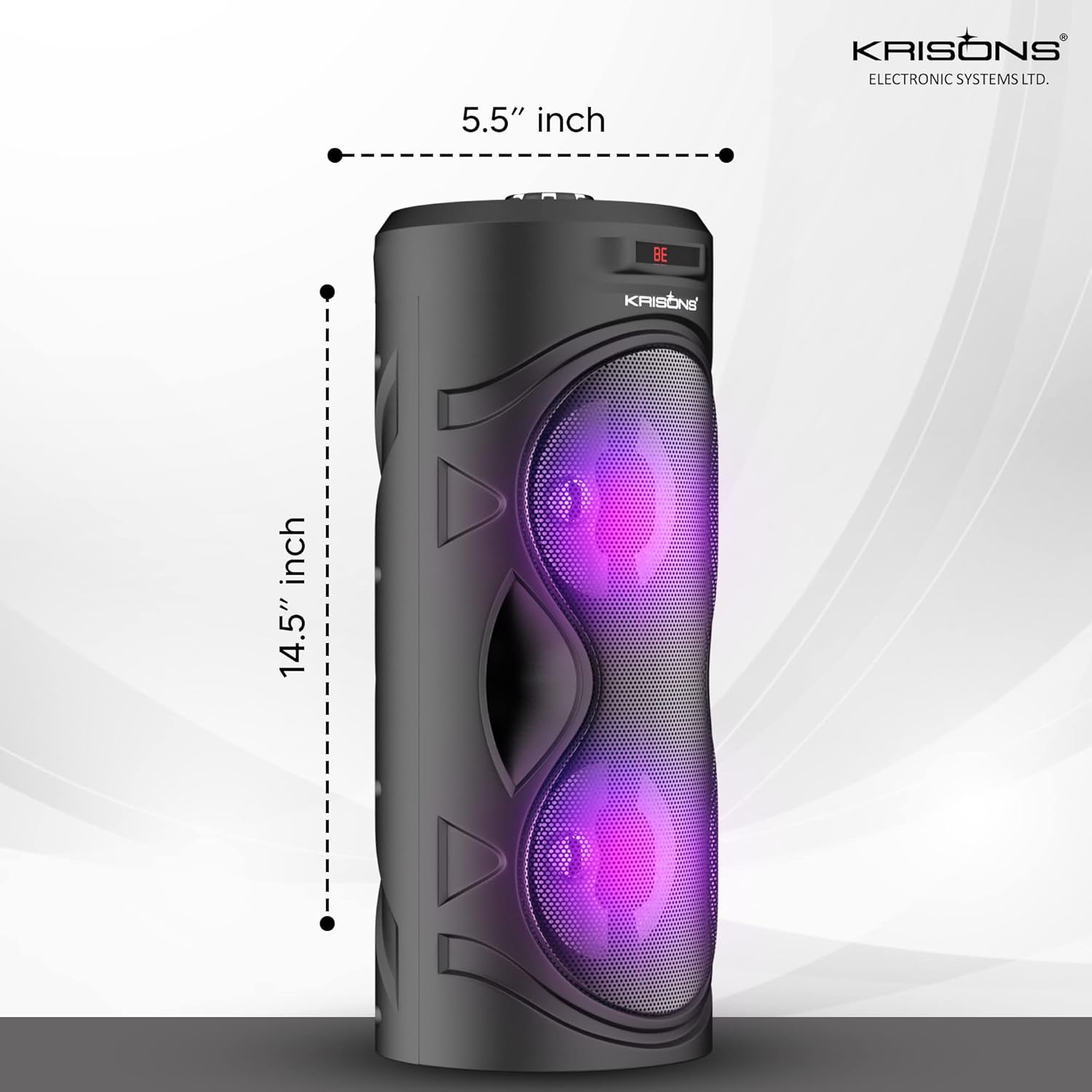 Krisons Cylinder 30W Double Woofer Multimedia Bluetooth Party Tower Speaker with Wired Mic, RGB Lights, USB, SD Card & FM Radio – Black