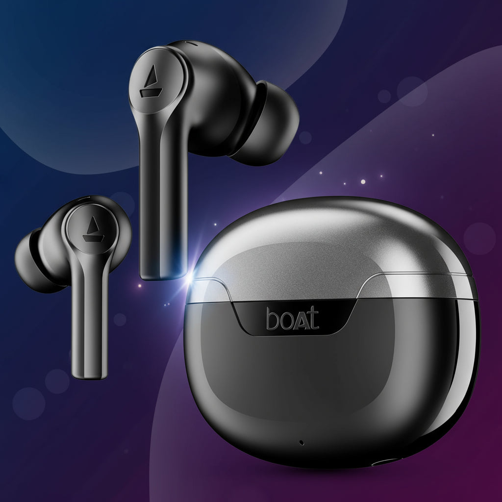 Boat Airdopes 300 Wireless Earbuds with, Quad Mics AI ENx™ Tech, ASAP™ Charge, Spatial Audio (Multi color Playback Time: 50 hours)