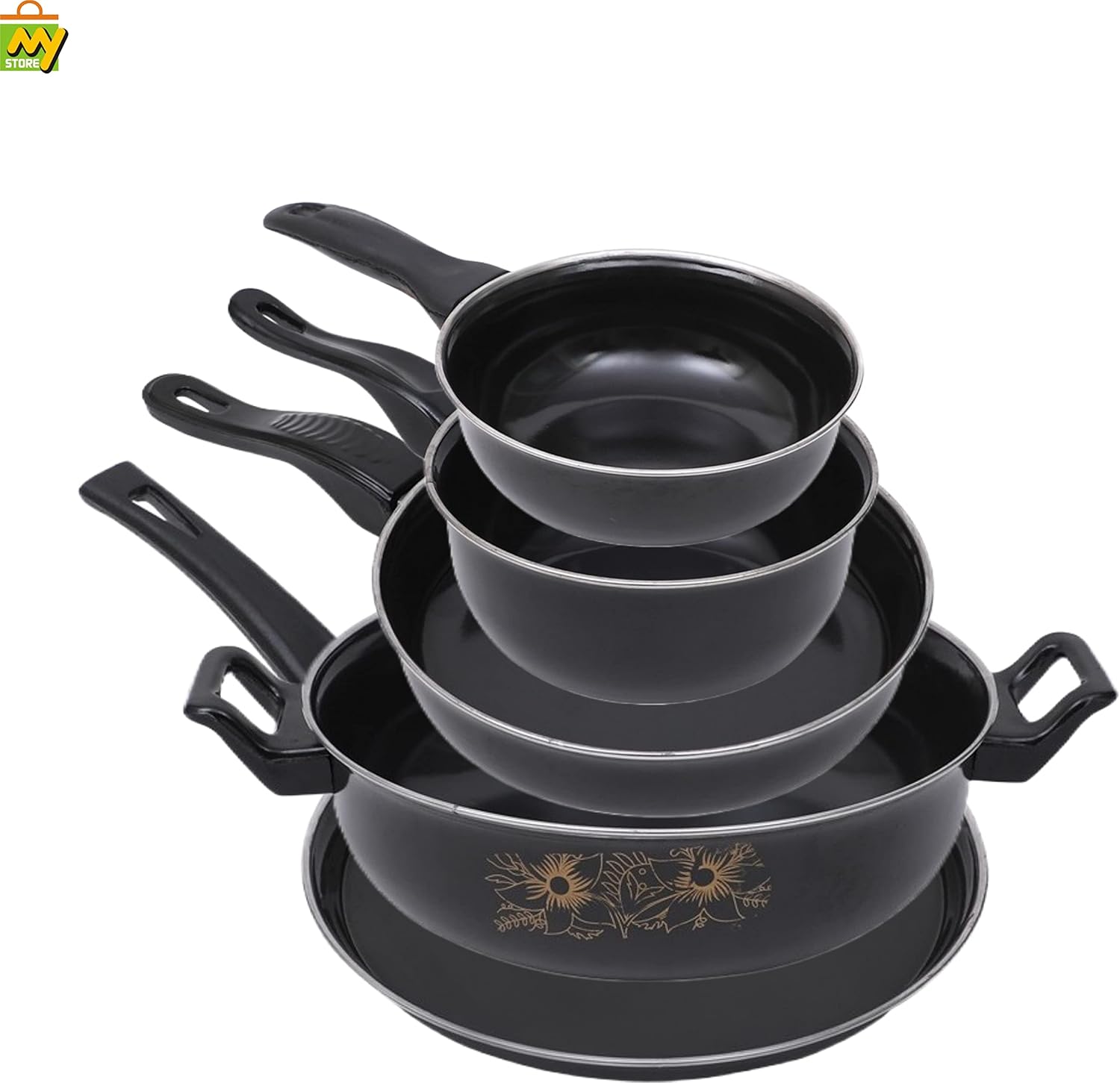 MY STORE Seasoned 10-Piece Non-Stick Iron Cookware Set – Tawa | Kadhai | Fry Pan | Sauce Pan | Tadka Pan with Wooden Spatulas – Professional Kitchenware for Home, Outdoor Camping