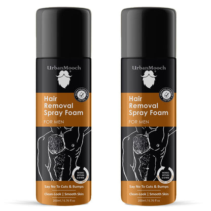 UrbanMooch Hair Removal Spray Foam for Men | Painless Hair Removal Cream Spray For Chest, Arms, Legs & Under Arms | Wipe Off Hair Removal Cream Spray For Men Pack of 2(Each 200 ml) Lohiya Retails