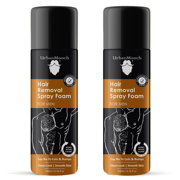 UrbanMooch Hair Removal Spray Foam for Men | Painless Hair Removal Cream Spray For Chest, Arms, Legs & Under Arms | Wipe Off Hair Removal Cream Spray For Men Pack of 2(Each 200 ml) Lohiya Retails