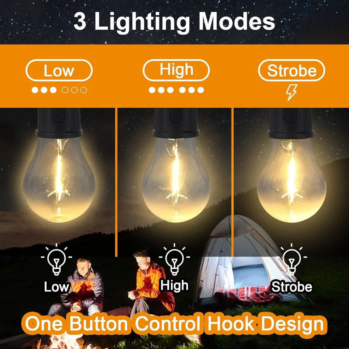 Rechargeable LED Camping Tent Lantern – 3 Lighting Modes, Clip Hook Included (1 Pc) HP DD