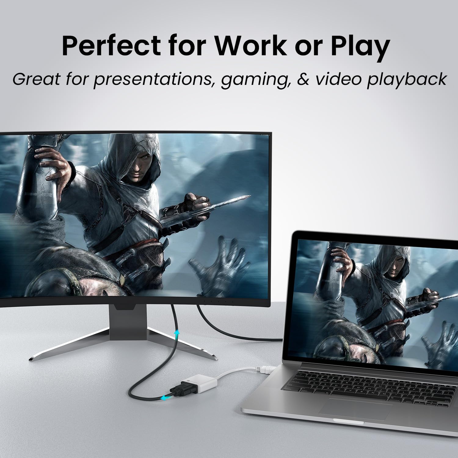Portronics DigiBridge HDMI to VGA Connector with 1080p Full HD @ 60 Hz Max Resolution, 16 cm Long Cable, Durable Build Material, Compatible with Laptop & Desktop (White)
