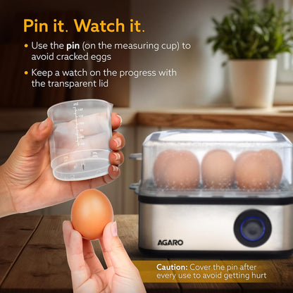 AGARO Stainless Steel Egg Boiler with 8 Egg Capacity with Poaching & Steaming Function (500W)