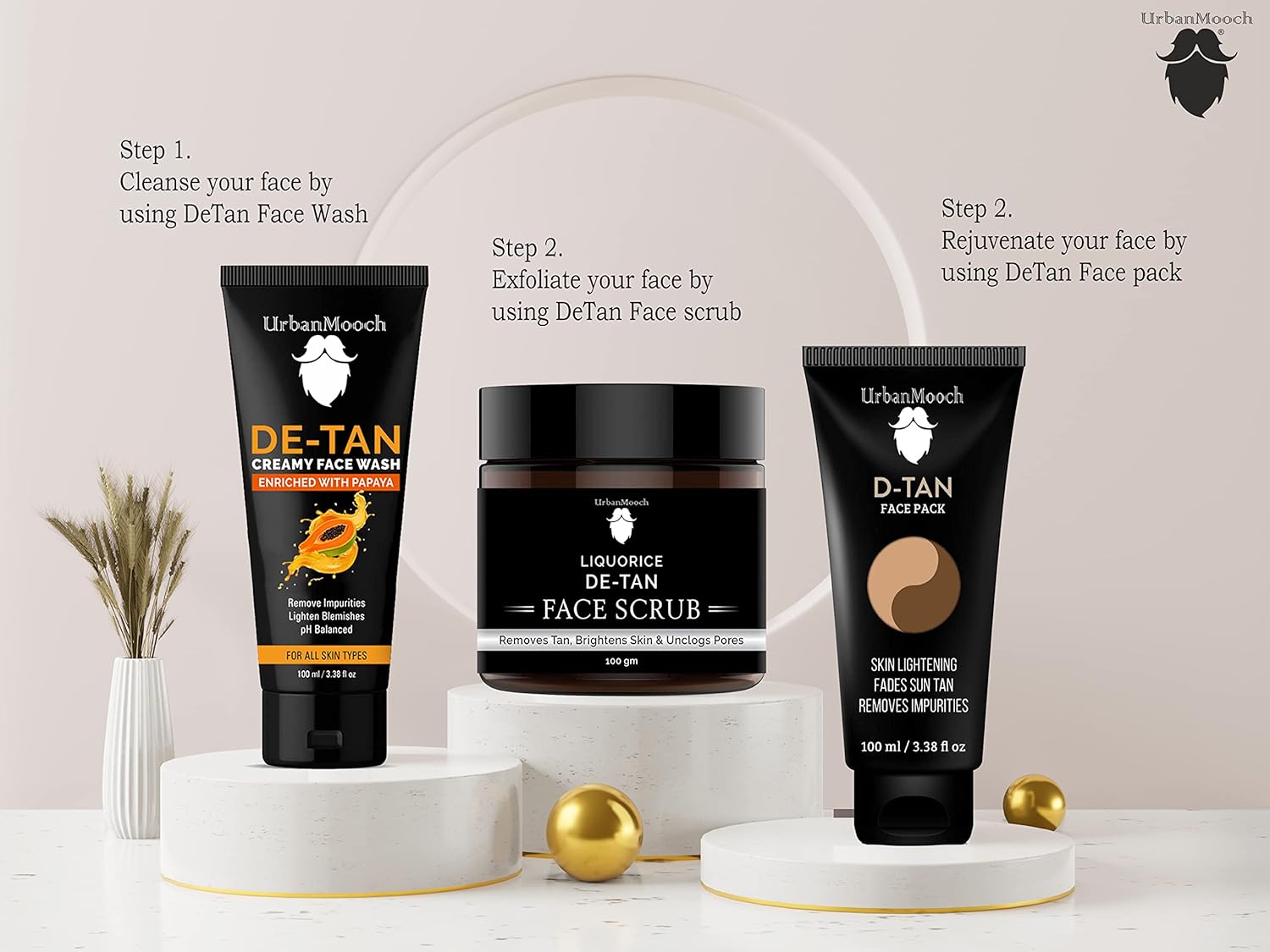 UrbanMooch Skin Brightening & Lightening Detan Facial Kit - Detan Facewash, Detan Face Scrub & Detan Face Pack Lohiya Retails
