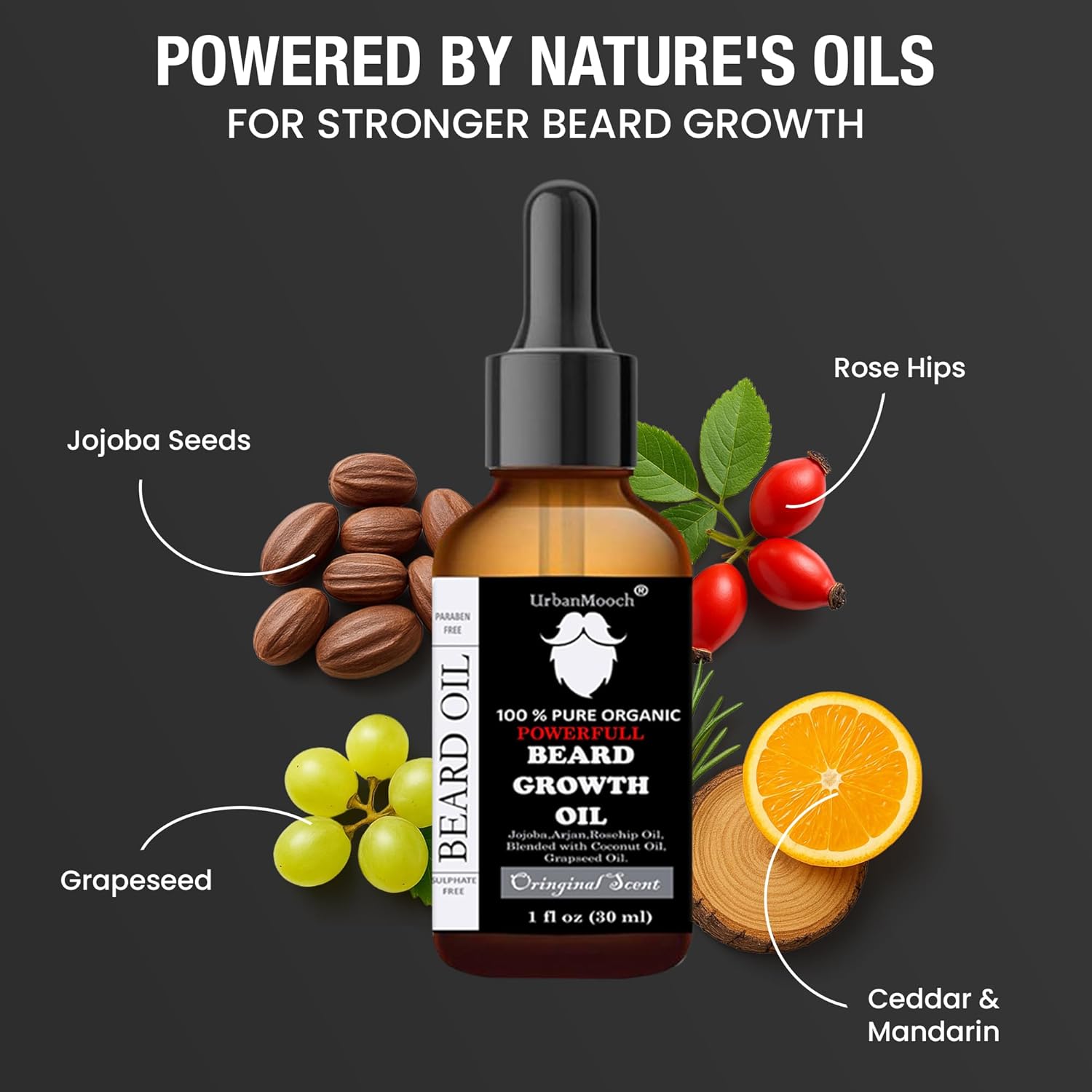 Urban Mooch Beard Growth Oil 30 ml for Faster Beard Growth & Thicker Looking Beard | Natural Actives Only | No Harmful Chemicals Lohiya Retails