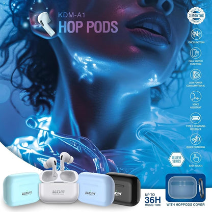 KDM – A1 HOPPODS TWS, Wireless Earbuds, V5.4 BT, ENC Function, Upto 36 Hours(Multi Colors)
