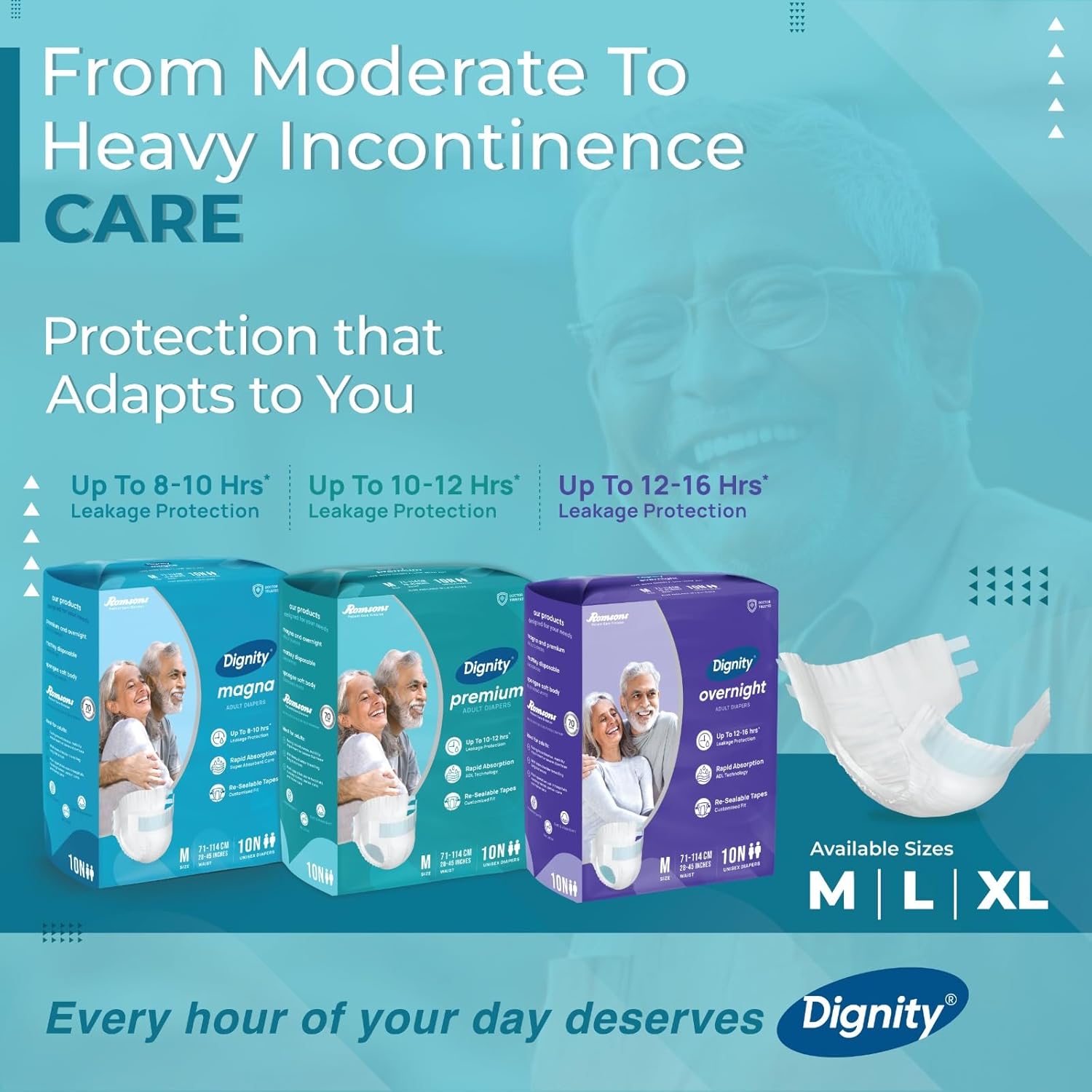 DIGNITY Magna Tape Style Adult Diapers - XL (10 Pieces) With Wetness Indicator and Leakage Protection Upto 8-10 Hrs.