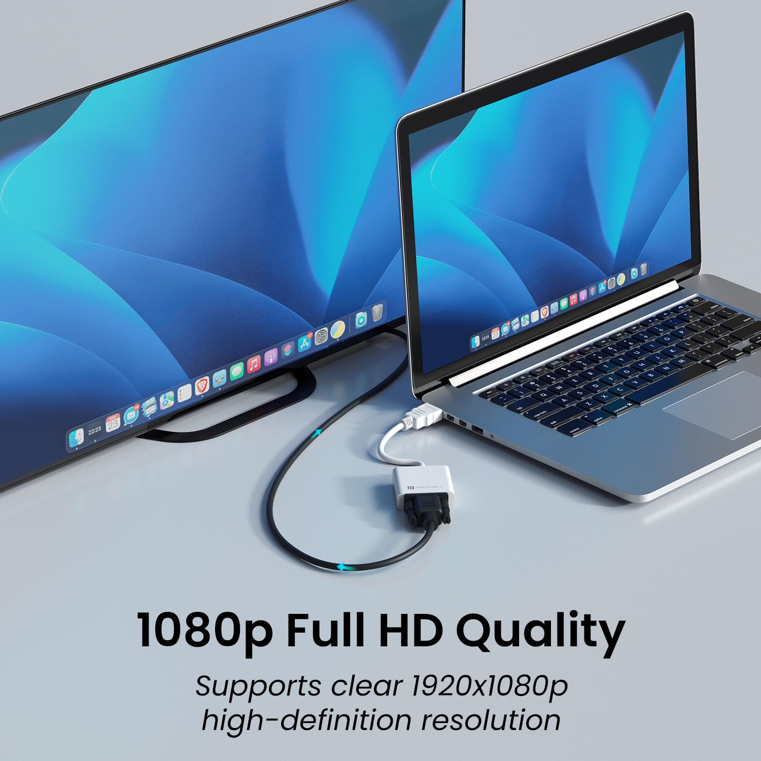 Portronics DigiBridge HDMI to VGA Connector with 1080p Full HD @ 60 Hz Max Resolution, 16 cm Long Cable, Durable Build Material, Compatible with Laptop & Desktop (White)