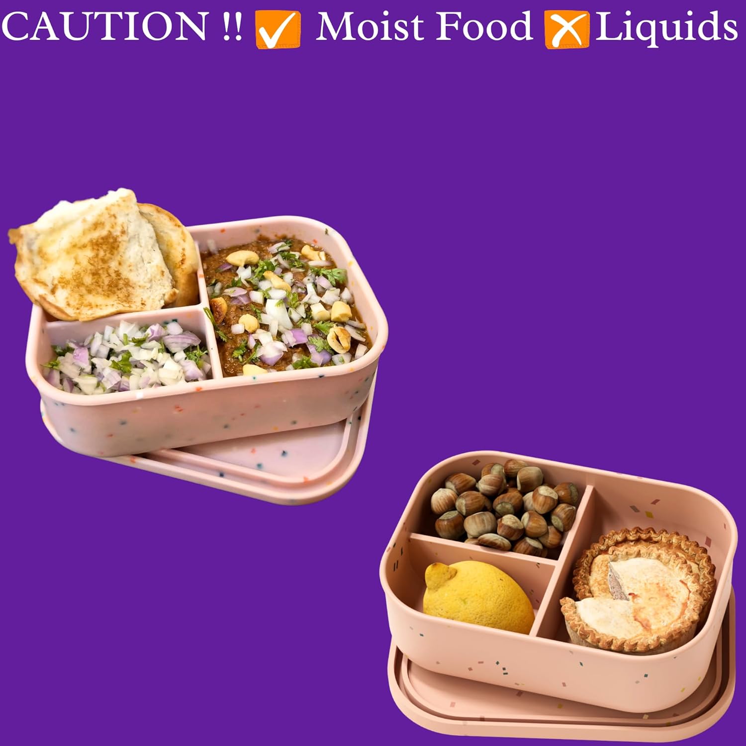 Essential+ Silicone Lunch Box Tiffin – 3-Compartment, 715 ml, Leak Proof Bento Snack Lunchbox