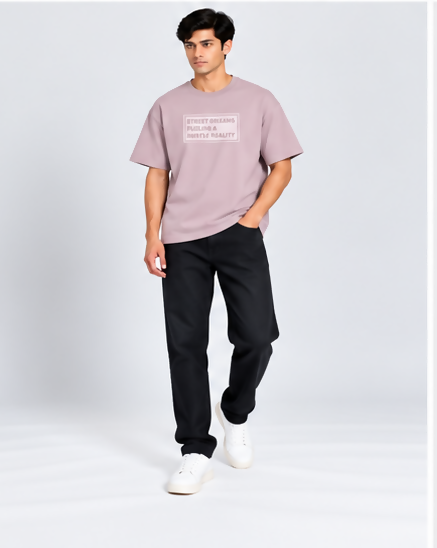 HUSTLE Men's Crew Neck Oversized T-Shirt – Dusty Rose Pink