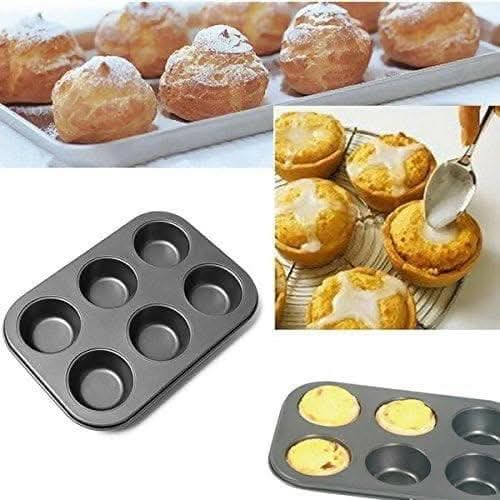 AV MART Carbon Steel Muffin Tray with 100 Muffin Liners- Versatile Bakeware for 6 Muffins- Black, OTG, Microwave & Dishwasher Safe- Premium Cupcake Tray - HalfPe