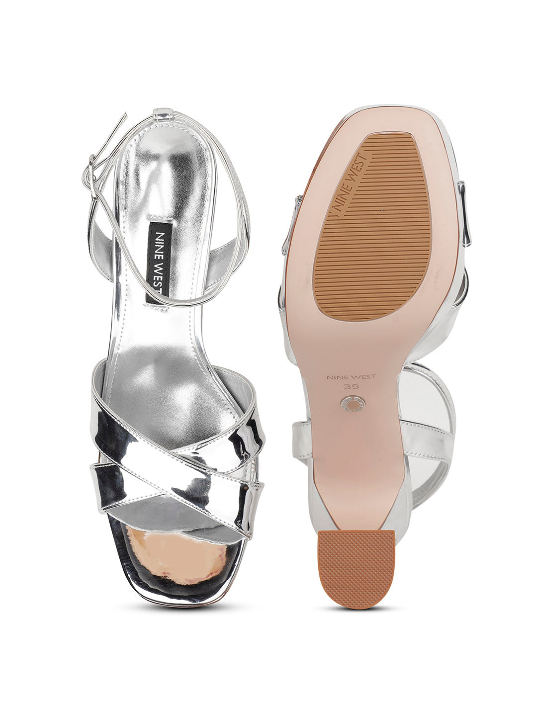 Nine West Women Ankle-Strap Spool Heel Sandal - Silver - View 4