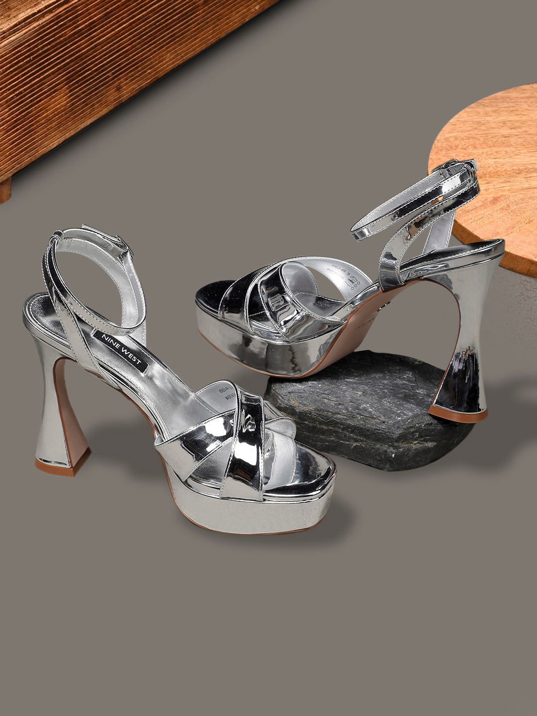Nine West Women Ankle-Strap Spool Heel Sandal - Silver - View 6