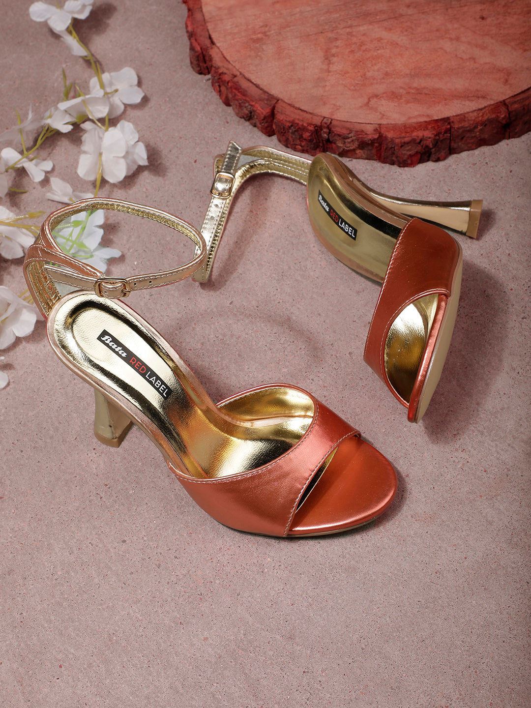 Bata Women Rose Gold Ankle Strap Spool Heel Sandal - Rose Gold - View 6