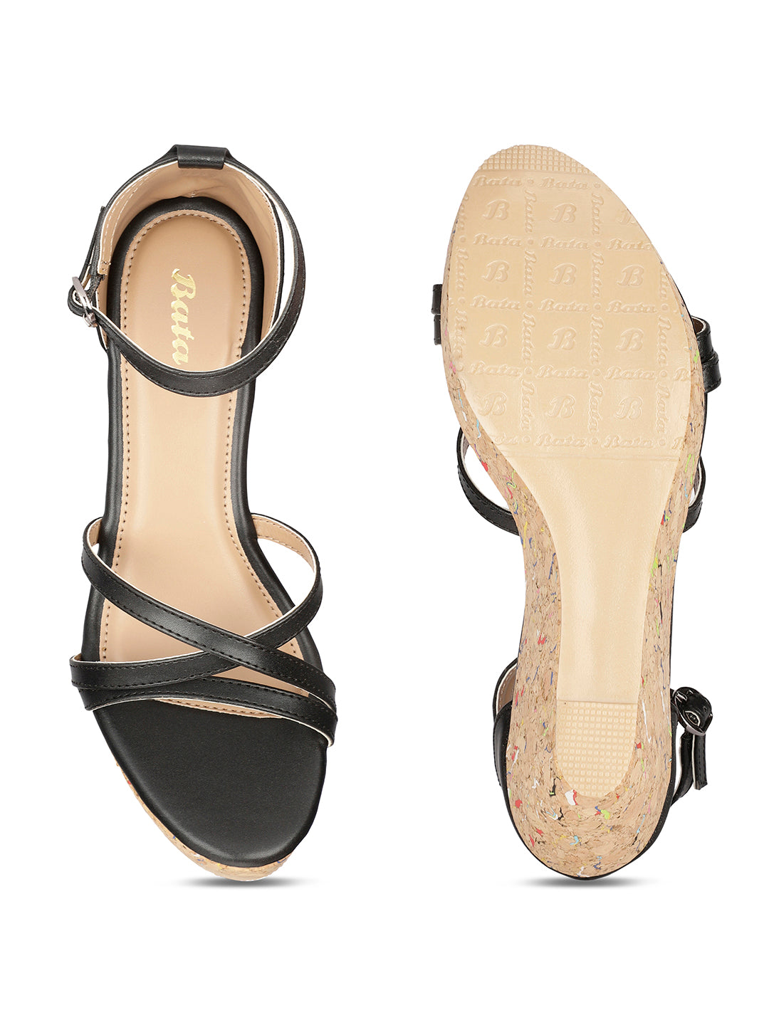Bata Women Wedge Heel Ankle Strap Sandal - Black - View 4