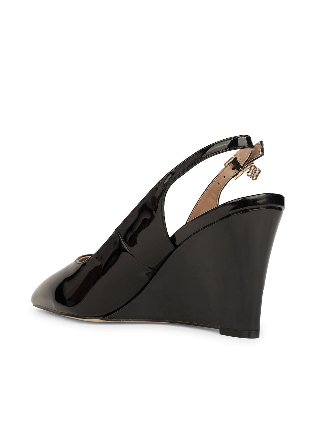 Bata Women Black Pointed-Toe Backstrap Wedge Heel Sandal - Black - View 3
