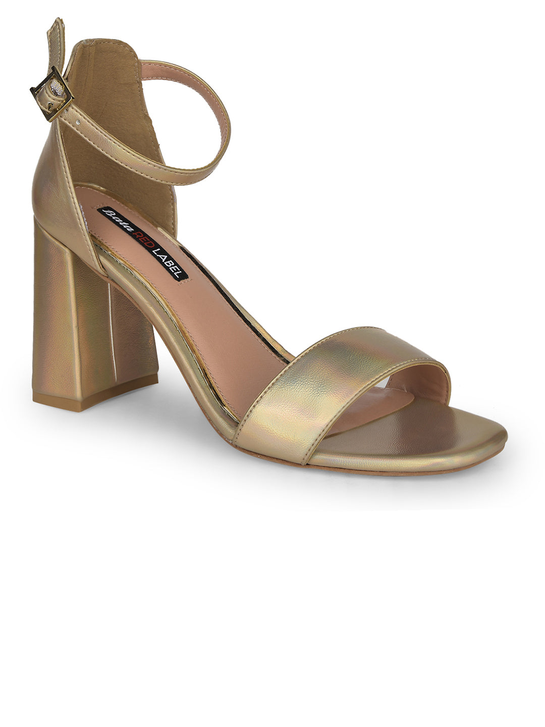 Bata Women Gold Ankle Strap Block Heel Sandal - Gold - View 1