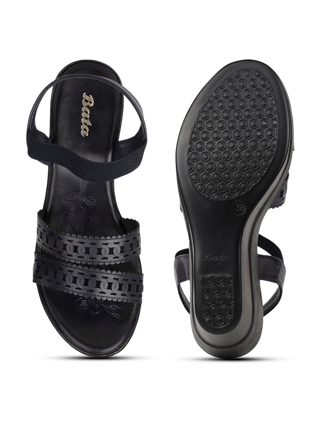 Bata Women Navy Blue Ankle Strap Wedge Heel Sandal - Navy Blue - View 4