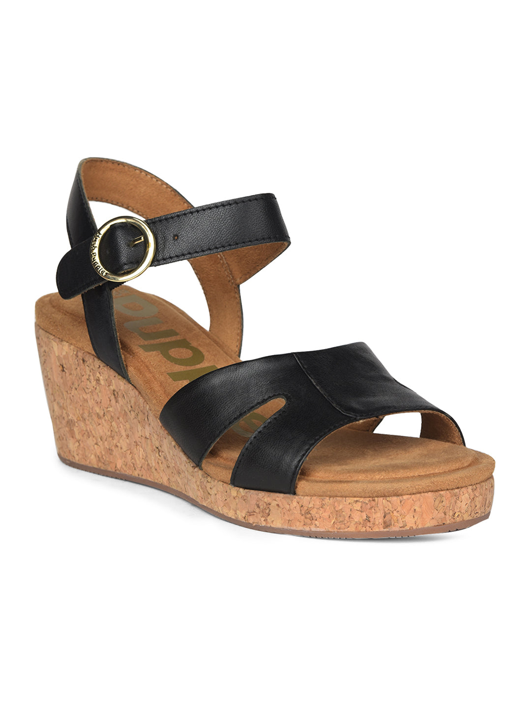 Hush Puppies Women Black Wedge Heel Sandal With Buckle Closure - Black - View 1