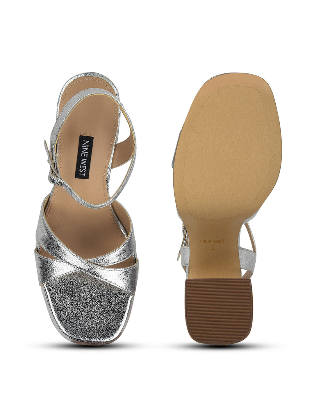 Nine West Women Ankle-Strap Block Heel Sandal - Silver - View 4