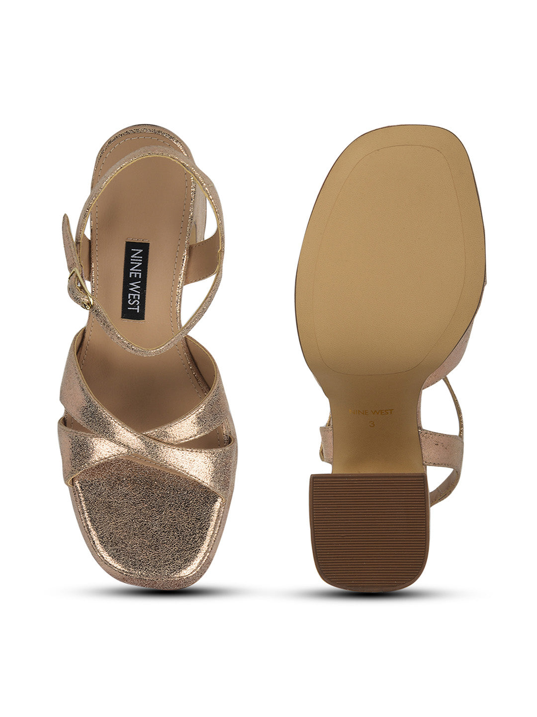 Nine West Women Ankle-Strap Block Heel Sandal - Rose Gold - View 4
