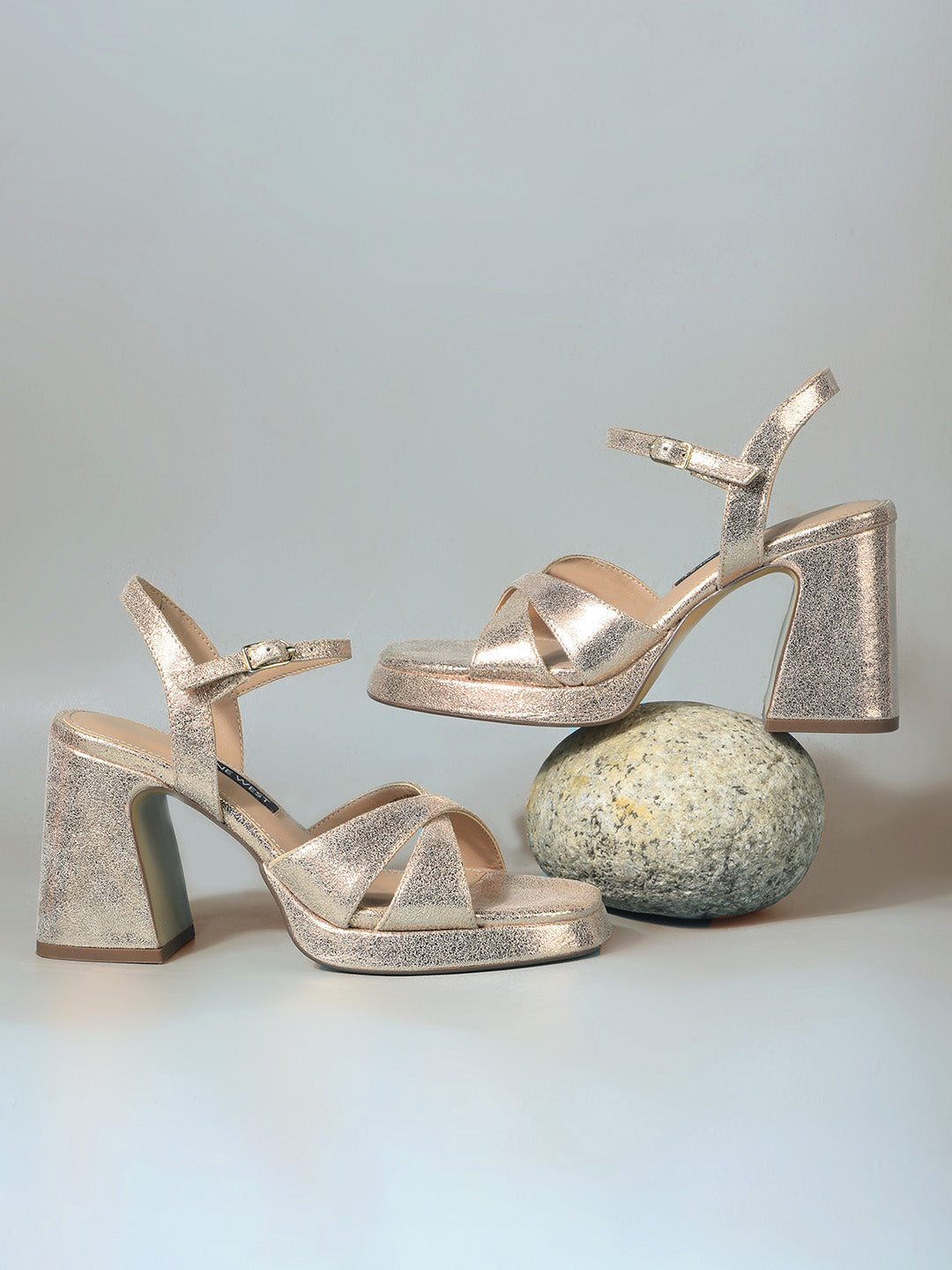 Nine West Women Ankle-Strap Block Heel Sandal - Rose Gold - View 6