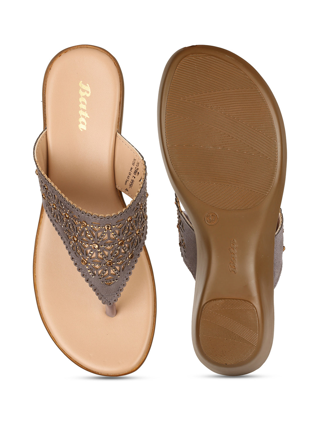 Bata Women's Grey Wedge Heel Thong Sandals - Grey