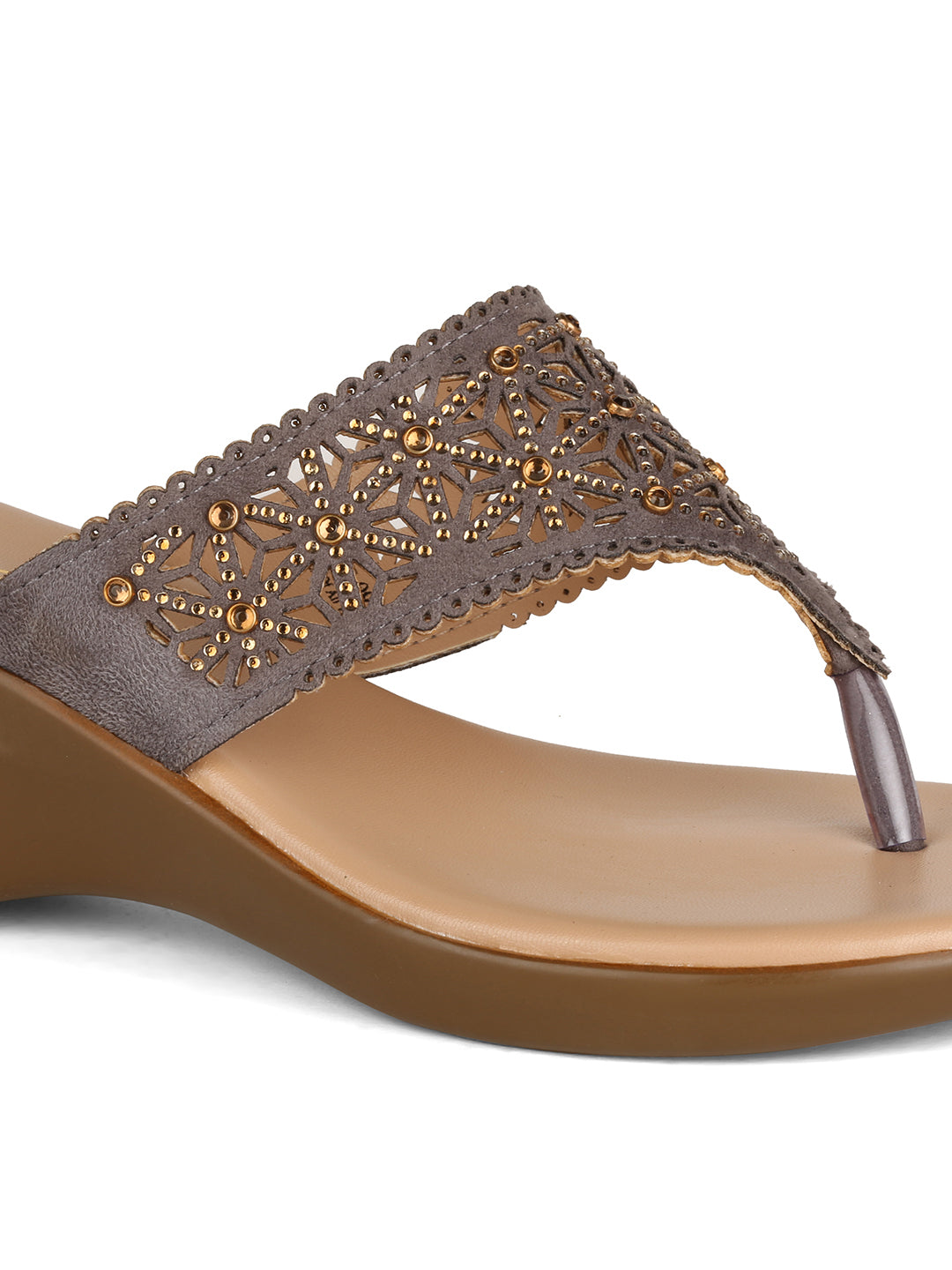 Bata Women's Grey Wedge Heel Thong Sandals - Grey