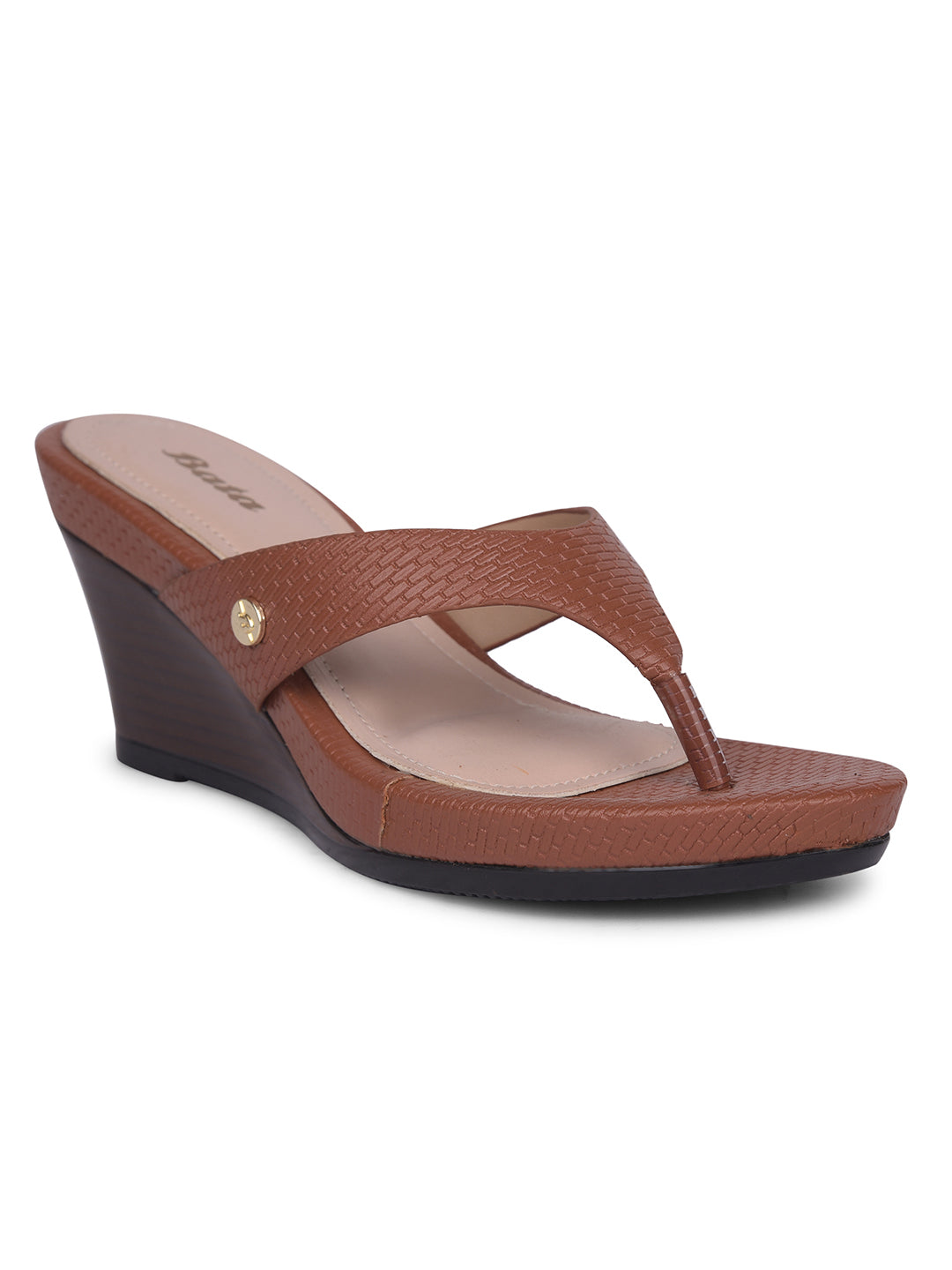 Bata Women Brown Wedge Heel Thong Sandal - Brown - View 1