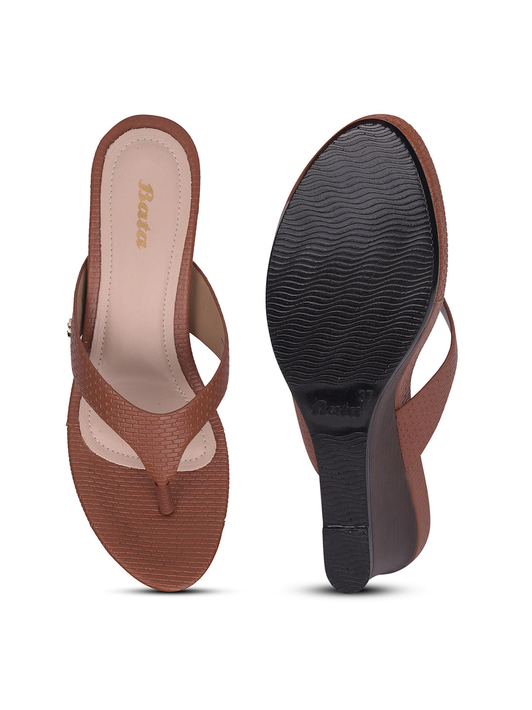 Bata Women Brown Wedge Heel Thong Sandal - Brown - View 4