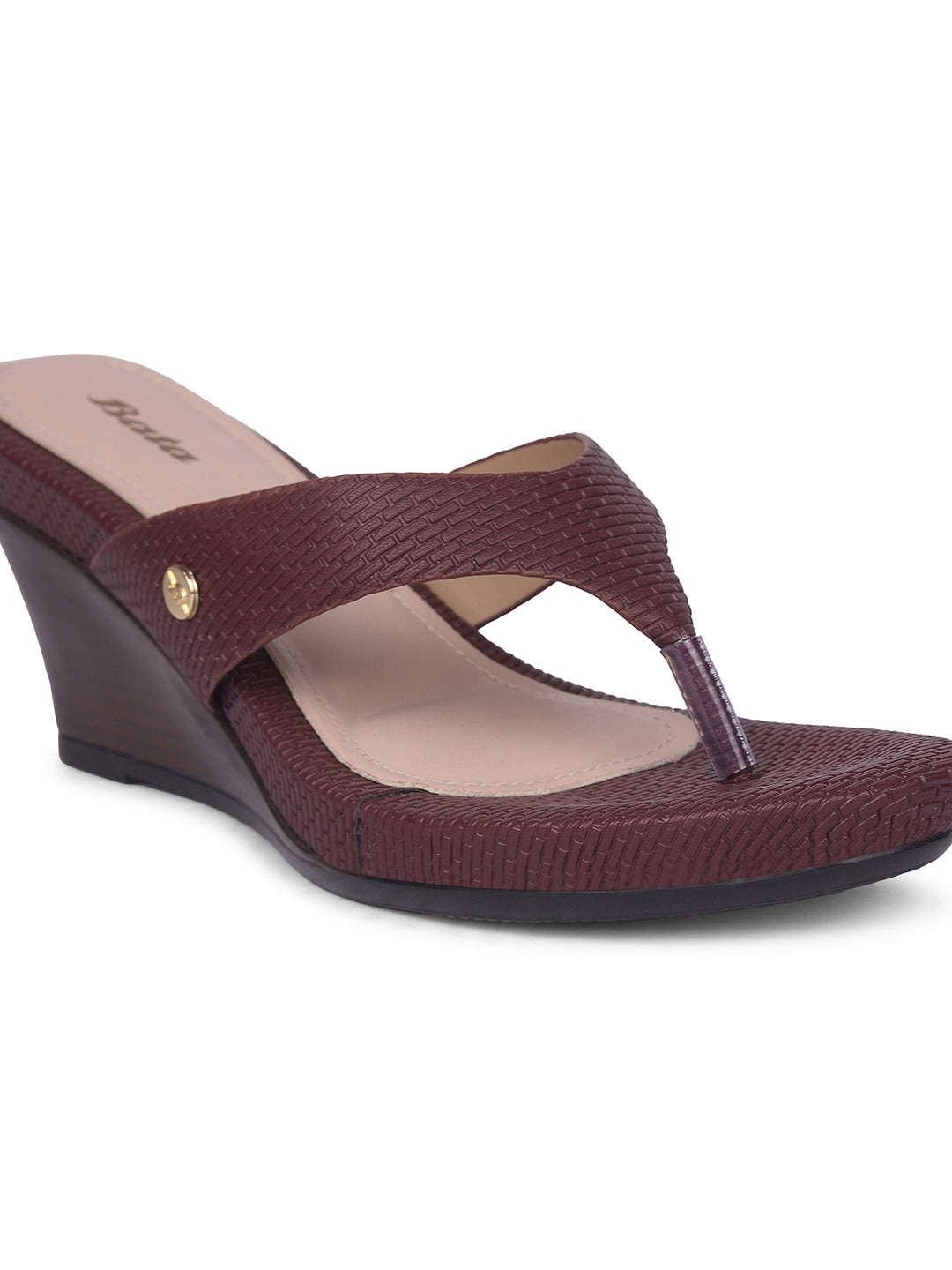 Bata Women Maroon Wedge Heel Thong Sandal - Maroon - View 1