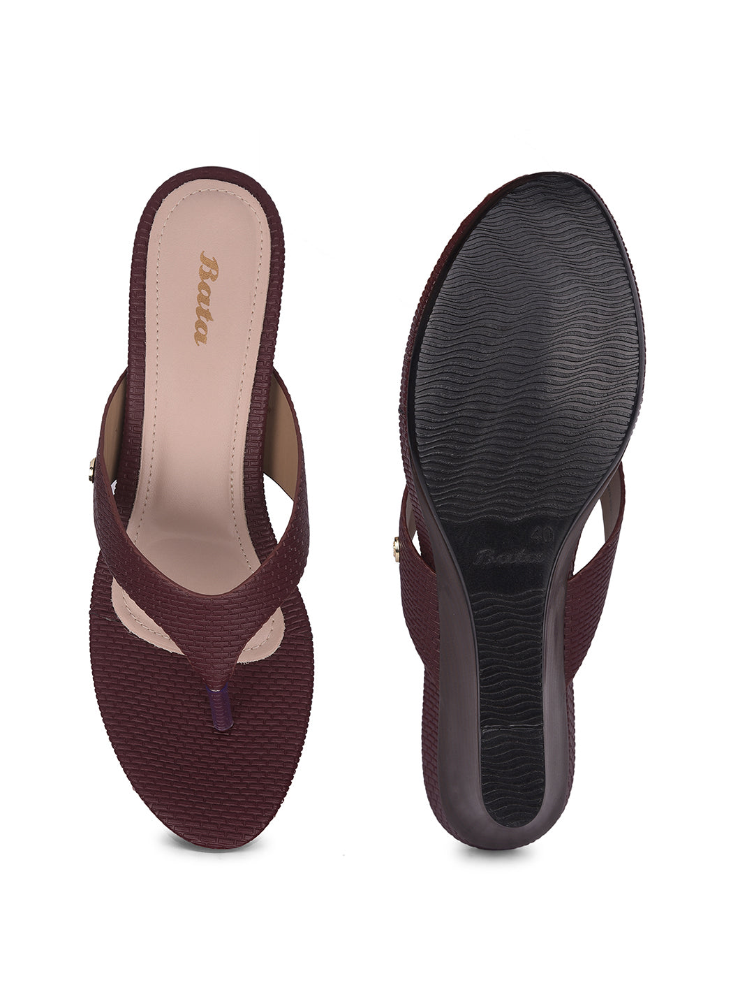 Bata Women Maroon Wedge Heel Thong Sandal - Maroon - View 4