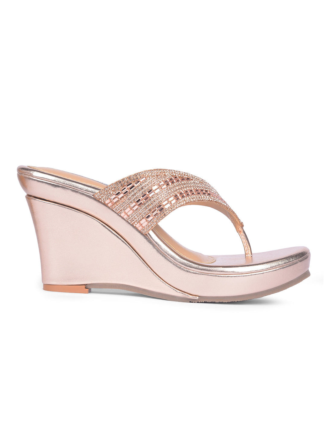 Bata Women Rose Gold Wedge Heel Thong Sandal - Rose Gold - View 2