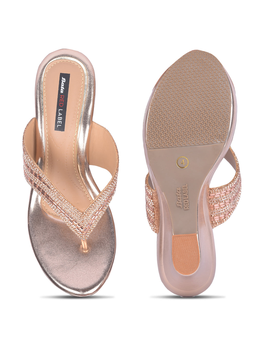 Bata Women Rose Gold Wedge Heel Thong Sandal - Rose Gold - View 4