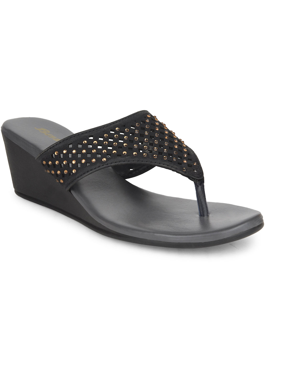 Bata Women Black Wedge Heel Thong Sandal - Black - View 1