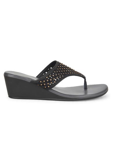 Bata Women Black Wedge Heel Thong Sandal - Black - View 2