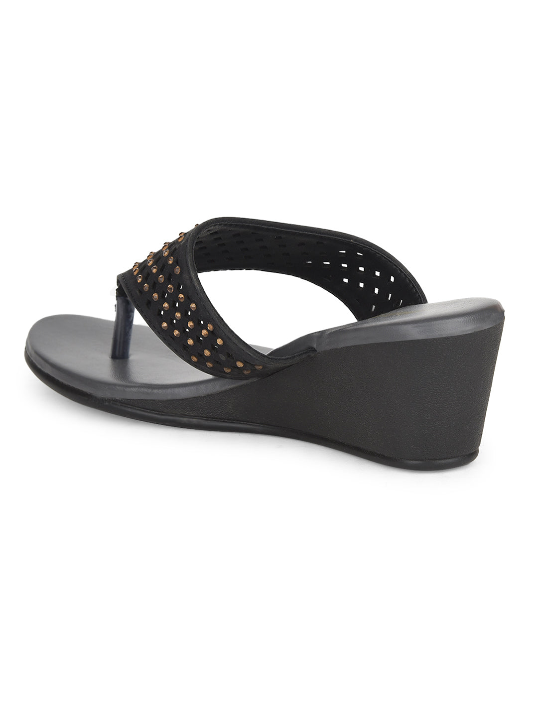 Bata Women Black Wedge Heel Thong Sandal - Black - View 3