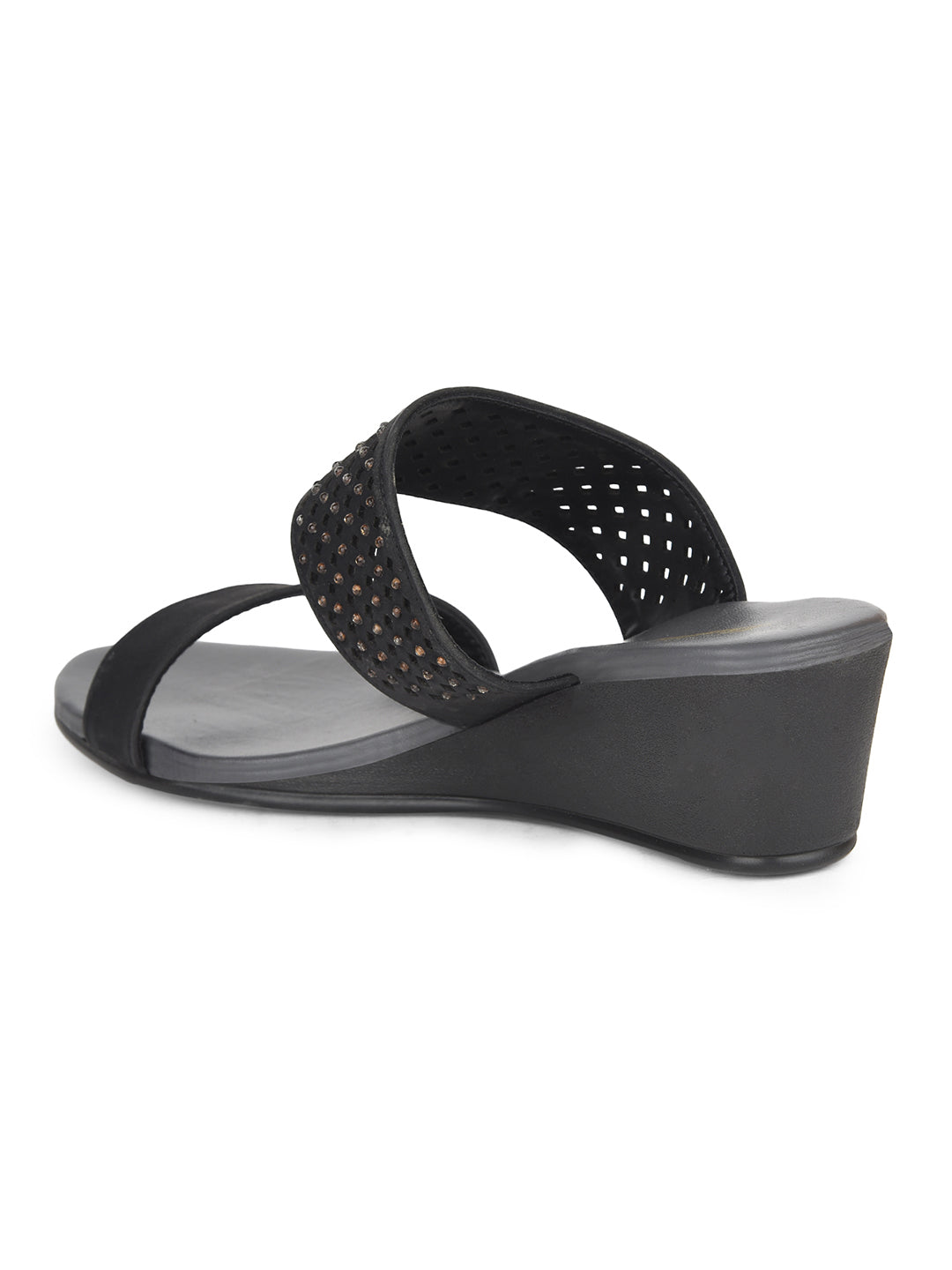 Bata Women's Black Wedge Heel Mule Sandals - Black