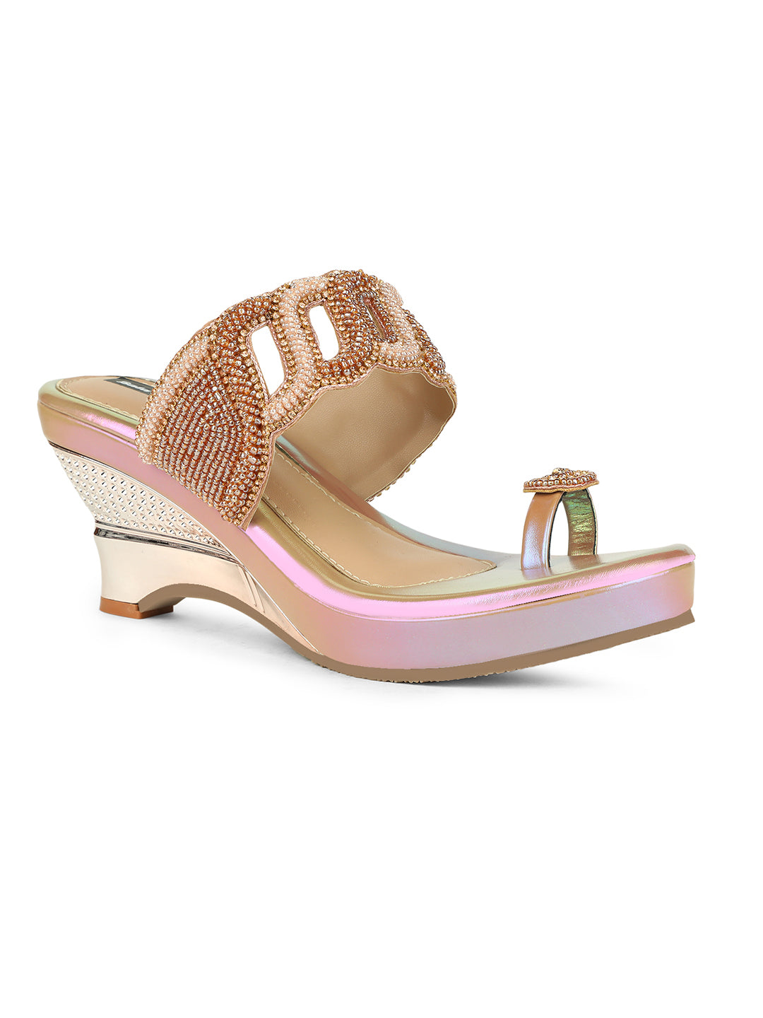 Bata Women Beige Wedge Heel Toe Ring Sandal - Beige - View 1