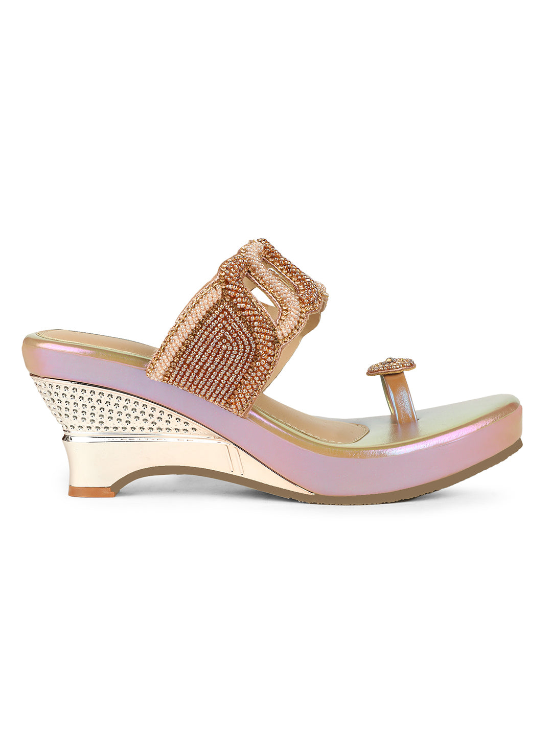 Bata Women Beige Wedge Heel Toe Ring Sandal - Beige - View 2