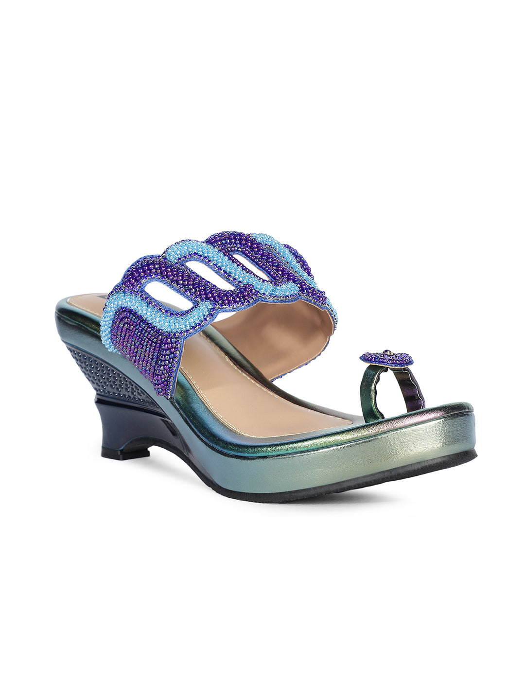 Bata Women Blue Wedge Heel Toe Ring Sandal - Blue - View 1